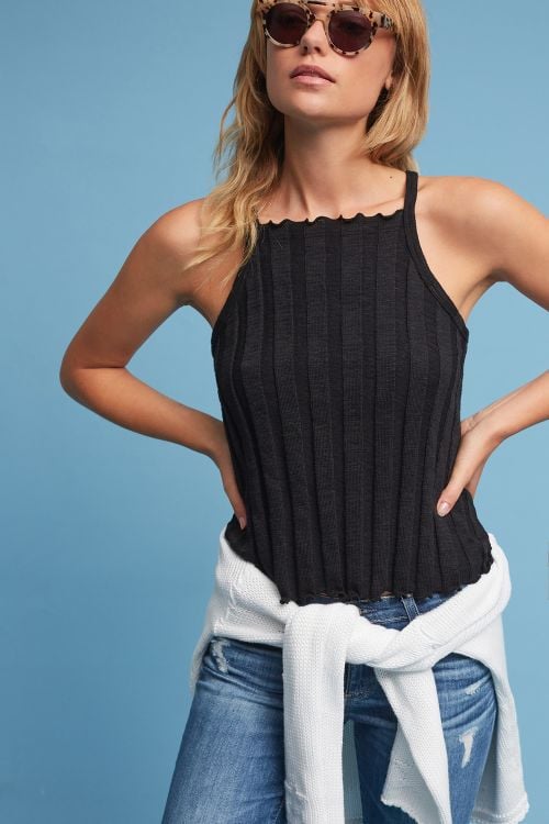 Akemi + Kin Kaden Ribbed Halter Top Black anthropologie weekend sale