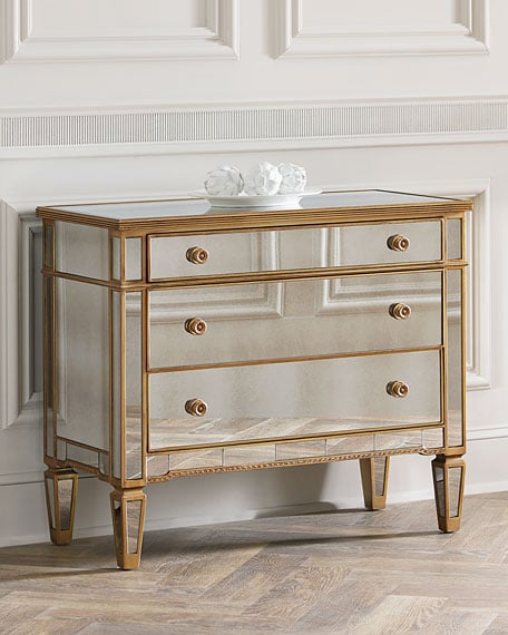 Amelie Mirrored Three-Drawer Chest Gold Trim horchow summer sale 2017