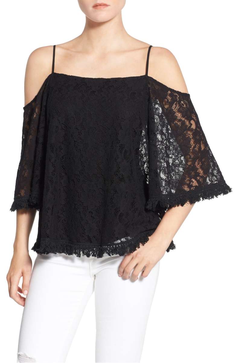 BAILEY 44 Tusk Lace Cold Shoulder Top Black 