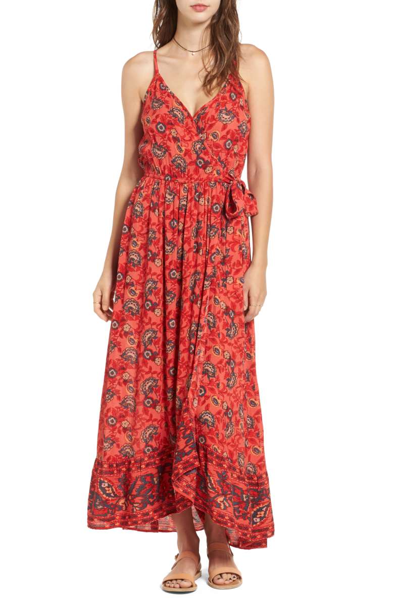 BAND OF GYPSIES Bohemian Wrap Dress Red nordstrom dresses under 100 dollars 