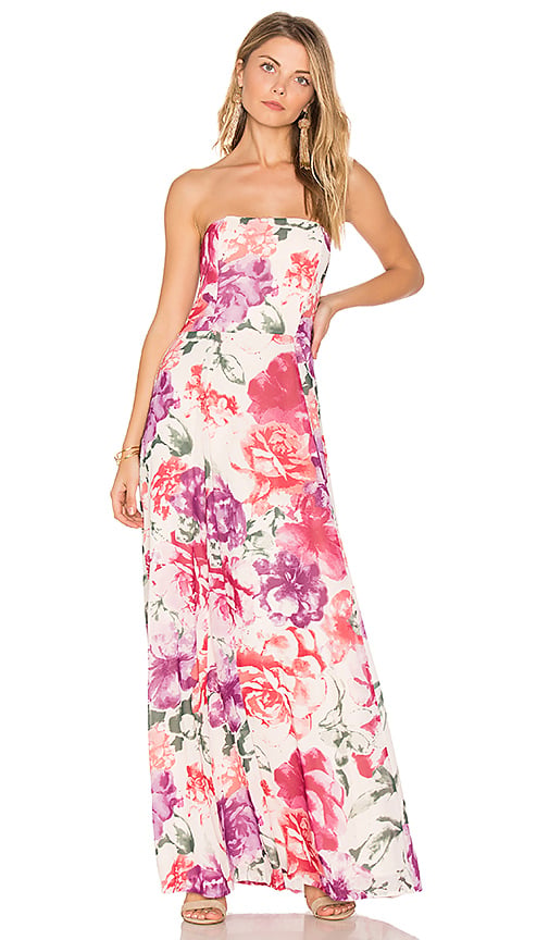 BB Dakota RSVP BY BB DAKOTA ROSALIE STRAPLESS FLORAL PRINT DRESS Apricot Blush revolve summer wedding guests