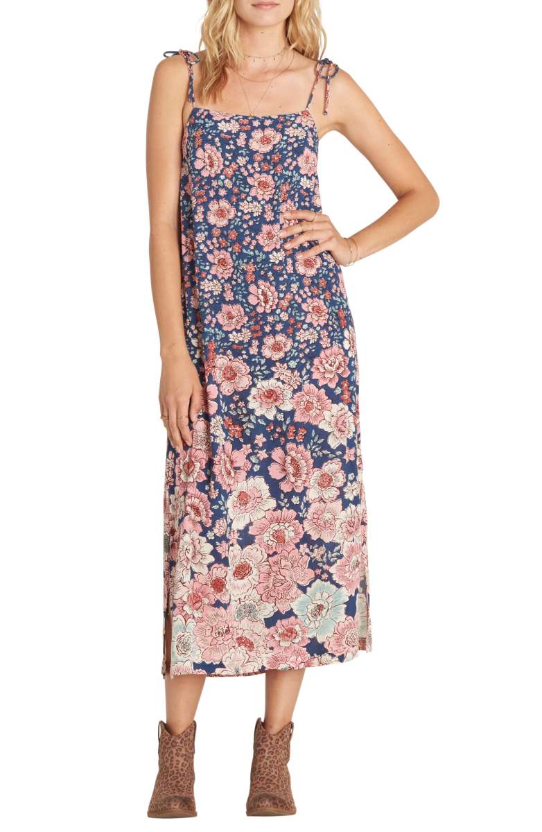BILLABONG Autumn Night Midi Slipdress Indigo Floral Print nordstrom dresses under 100 dollars