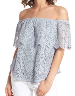 BP. Lace Off The Shoulder Top Blue Cashmere nordstrom