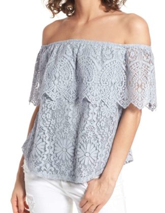 BP. Lace Off The Shoulder Top Blue Cashmere nordstrom