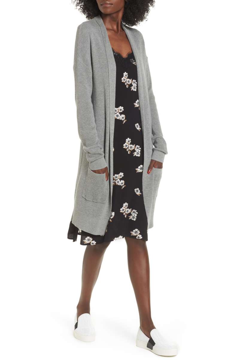 BP. Lightweight Rib Stitch Cardigan Grey Mid Heather nordstrom anniversary sale