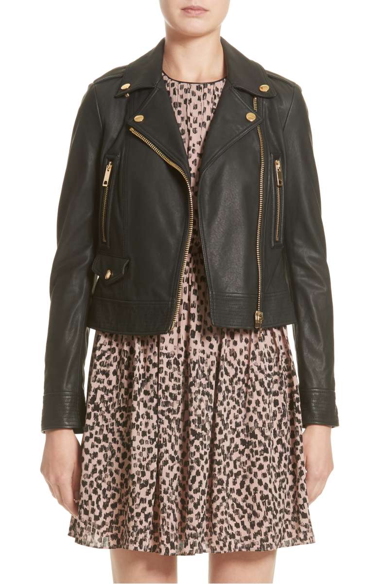 BURBERRY Patternsby Lambskin Leather Moto Jacket Black nordstrom anniversary sale