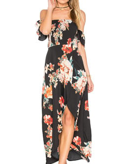 Band of Gypsies LARGE FLORAL MAXI DRESS Black Coral Floral Print revolve floral print dresses under 100 dollars