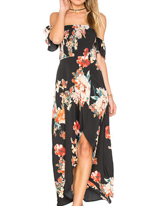 Band of Gypsies LARGE FLORAL MAXI DRESS Black Coral Floral Print revolve floral print dresses under 100 dollars