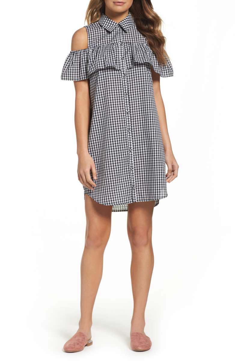 CHARLES HENRY Woven Gingham Shirtdress Black White Gingham dresses summer 2017 nordstrom