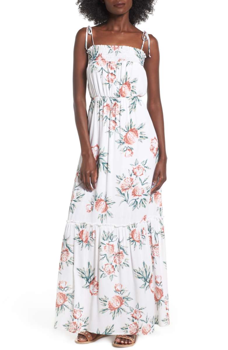 DEE ELLY Floral Print Maxi Dress Ivory Floral nordstrom under 100 dollars