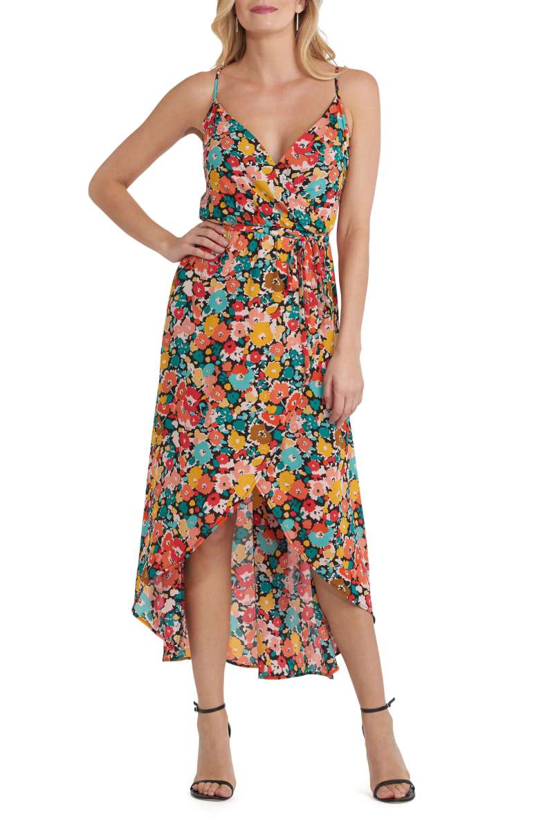 ECI Floral Print High/Low Dress Teal Yellow floral print dresses nordstrom under 100