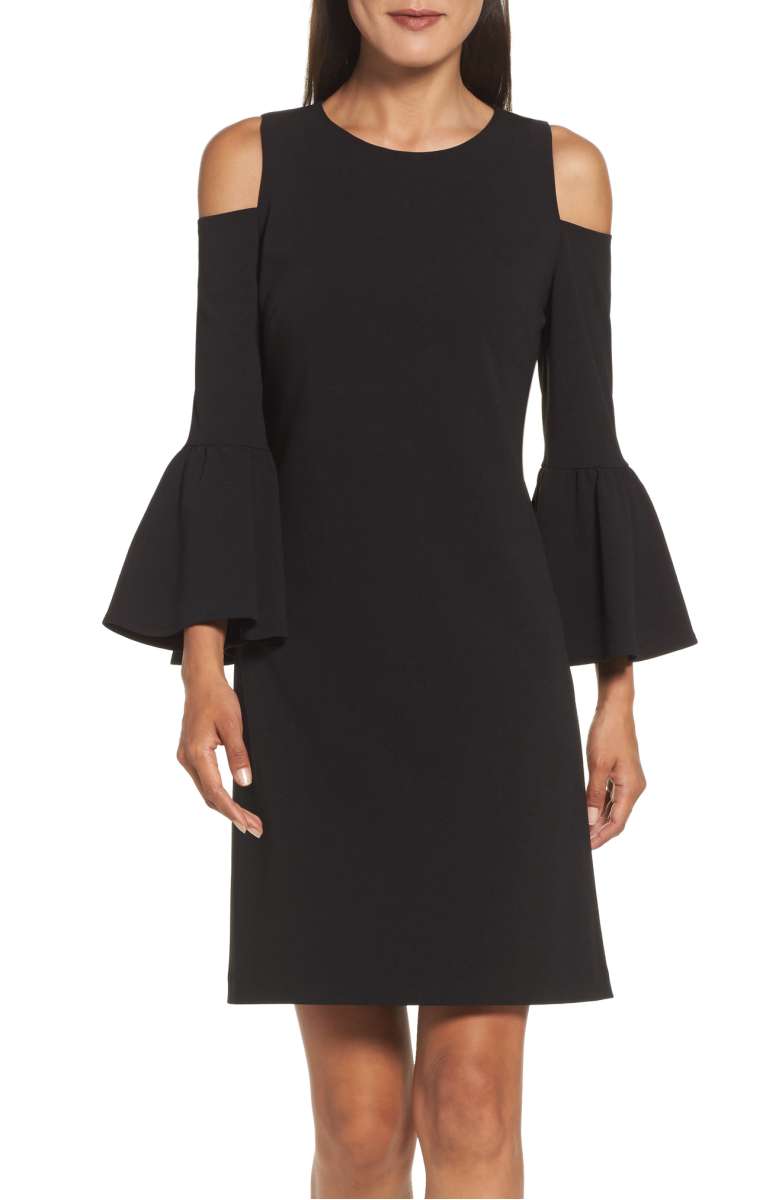 ELIZA J Cold Shoulder Crepe Dress Black Bell Sleeves nordstrom anniversary sale