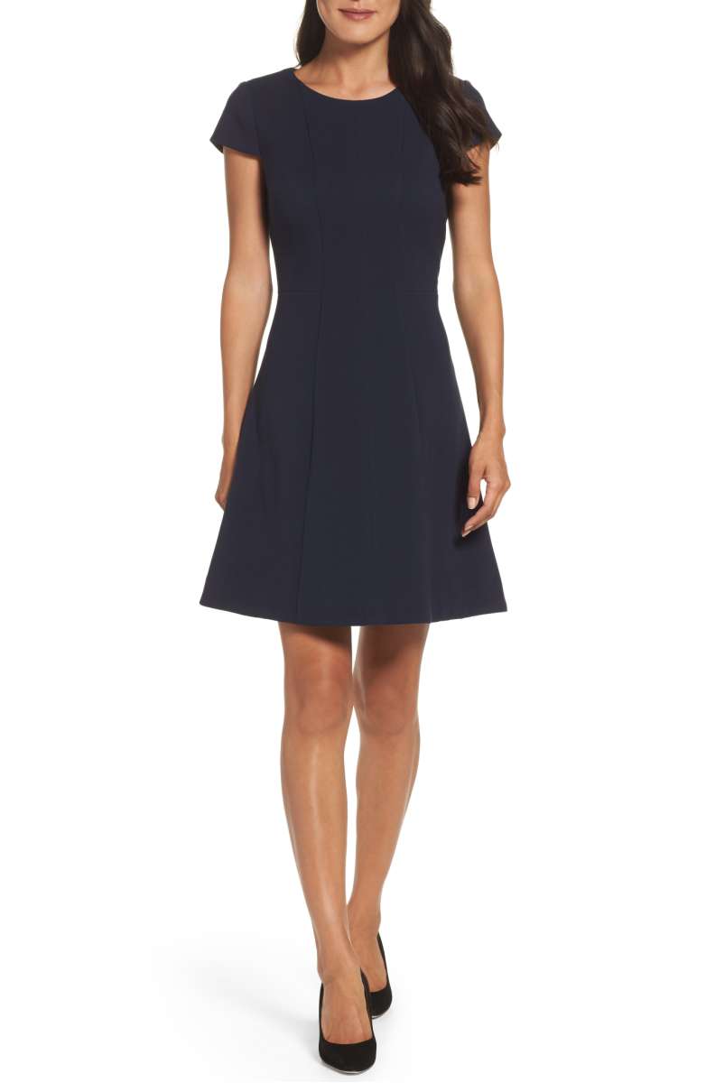 ELIZA J Crepe Fit & Flare Dress Navy Blue nordstrom anniversary sale 2017