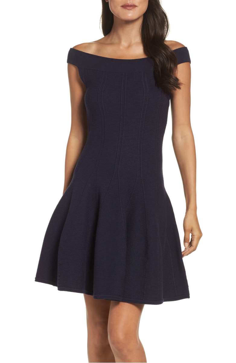 ELIZA J Ribbed Fit & Flare Dress Navy Blue nordstrom anniversary sale 2017