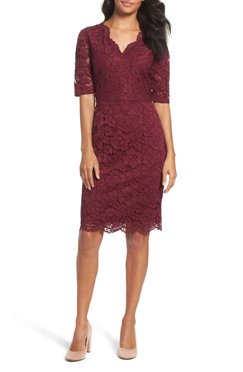 ELLEN TRACY Floral Lace Sheath Dress Merlot nordstrom anniversary sale 