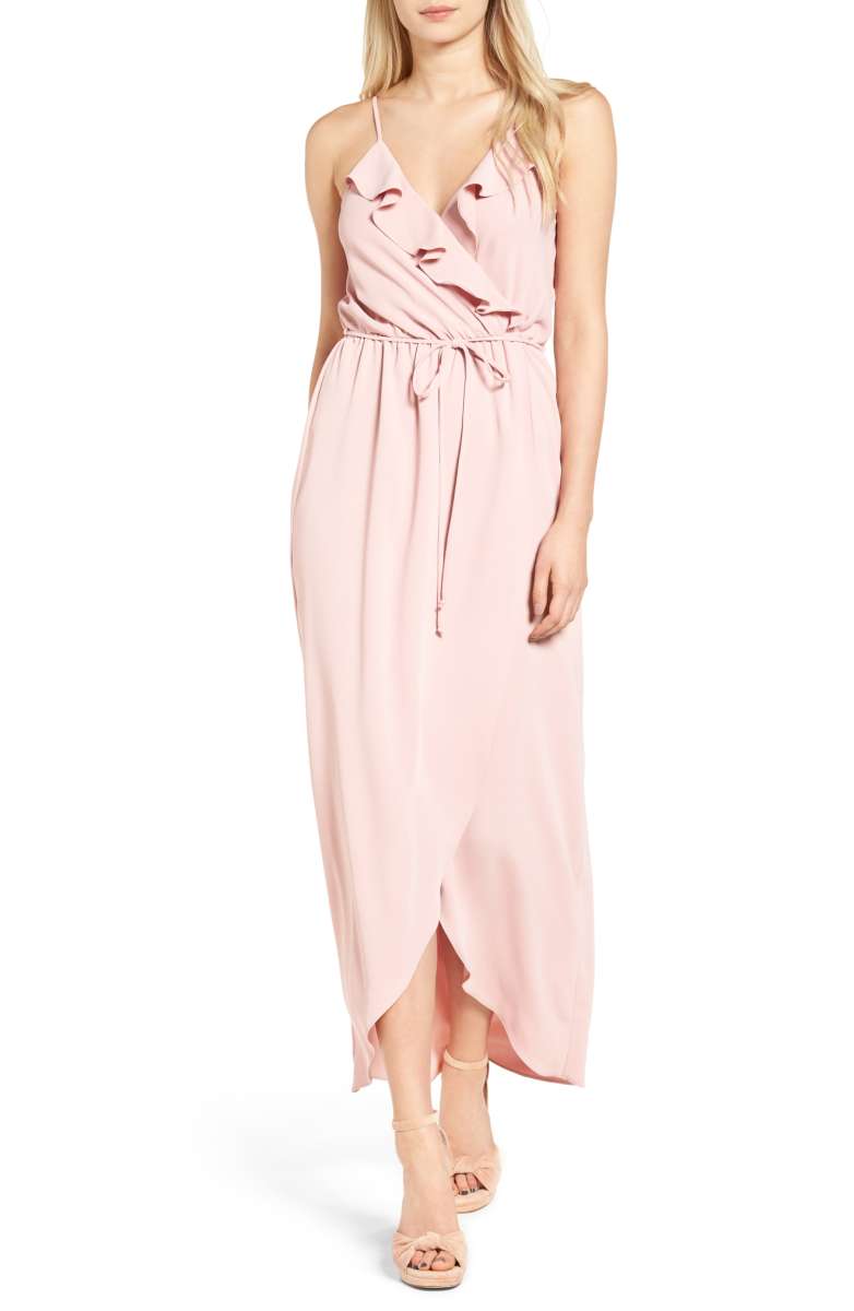 EVERLY Ruffle Wrap Maxi Dress Dusty Rose nordstrom maxi dresses under 100 dollars