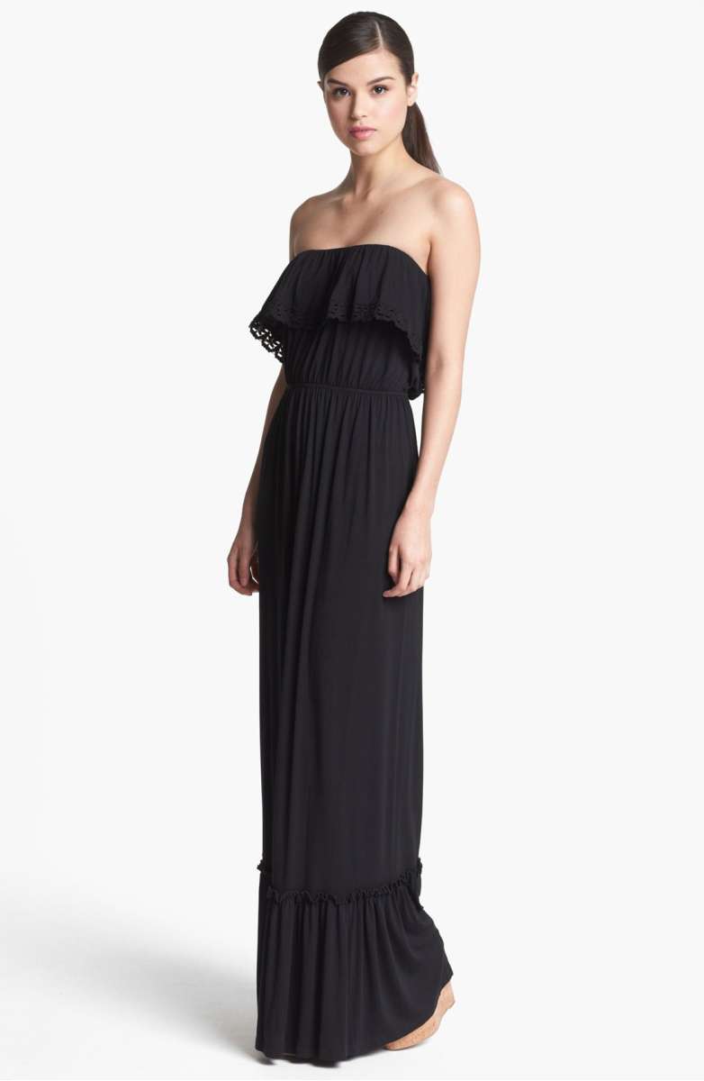 FELICITY & COCO Ruffled Strapless Maxi Dress Black nordstrom dresses under 100 dollars