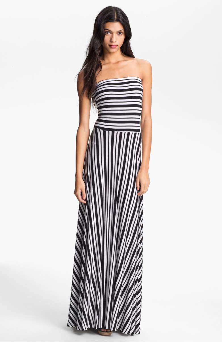 FELICITY & COCO Stripe Strapless Maxi Dress Black White Stripe nordstrom dresses strapless dresses summer wedding guests