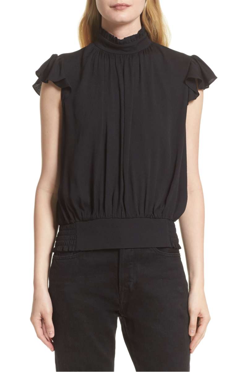 FRAME Smocked Ruffle Blouse Noir nordstrom anniversary sale