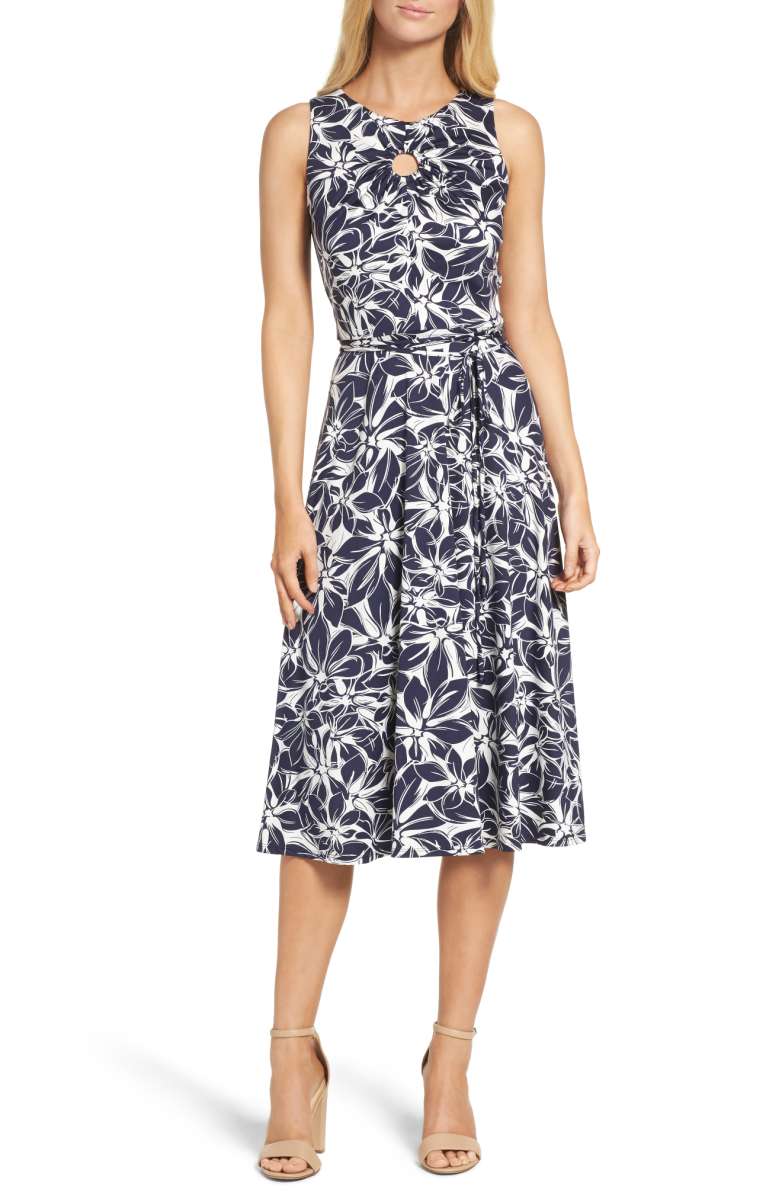 GABBY SKYE Belted Floral Midi Dress Navy Ivory nordstrom floral print dresses under 100 dollars