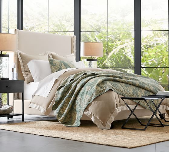HARPER UPHOLSTERED TALL BED & HEADBOARD WINGBACK pottery barn upholstered beds sale