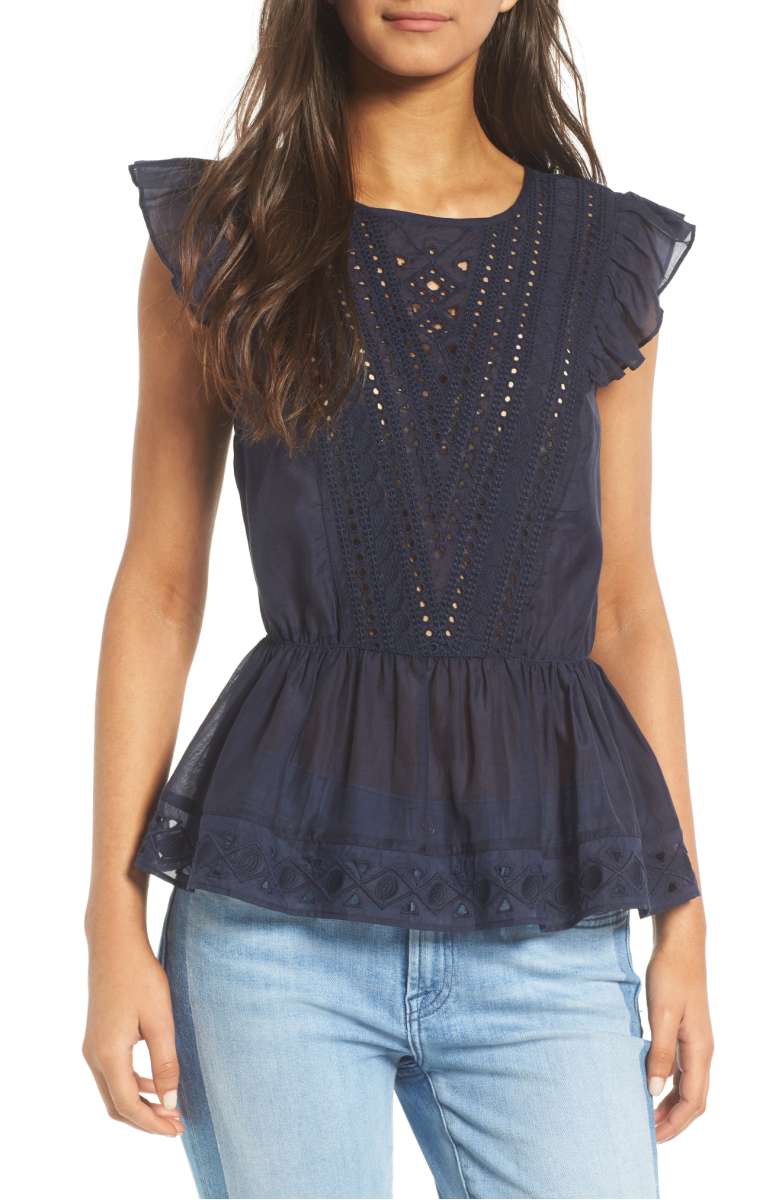 HINGE Eyelet Ruffle Tank Navy Peacoat nordstrom anniversary sale