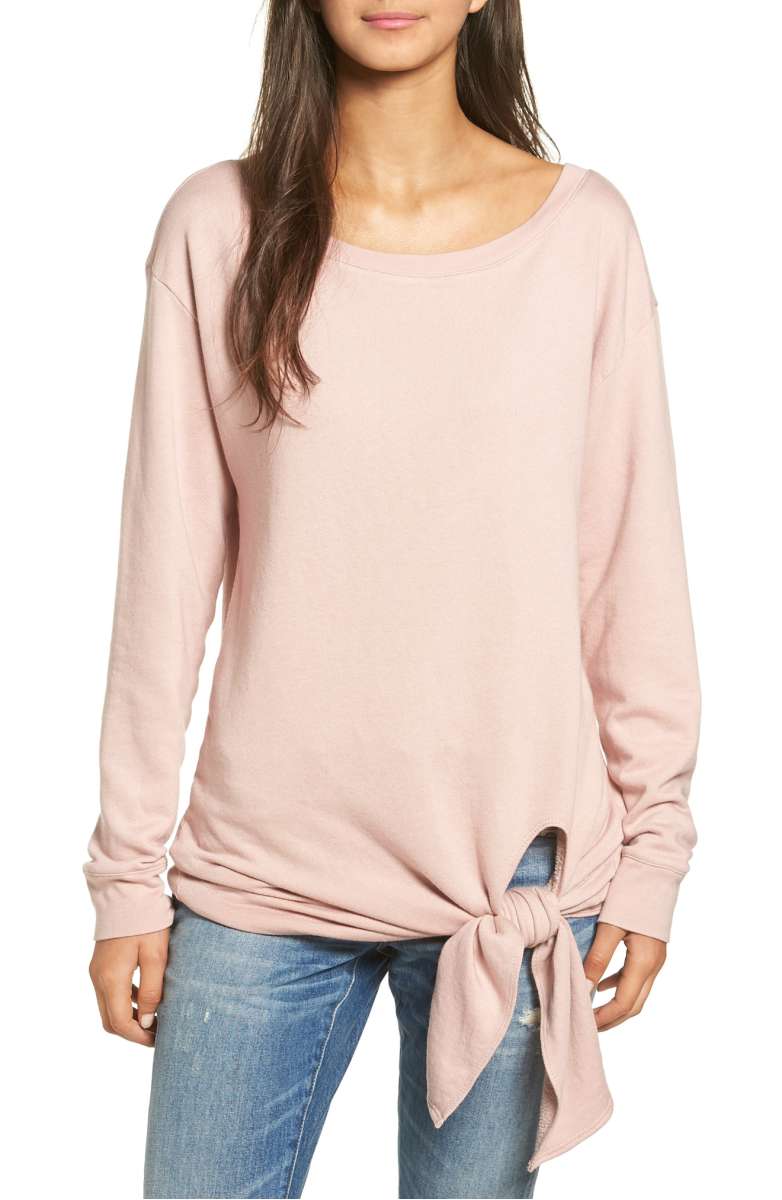 HINGE Tie Front Pullover Pink Adobe nordstrom anniversary sale 2017