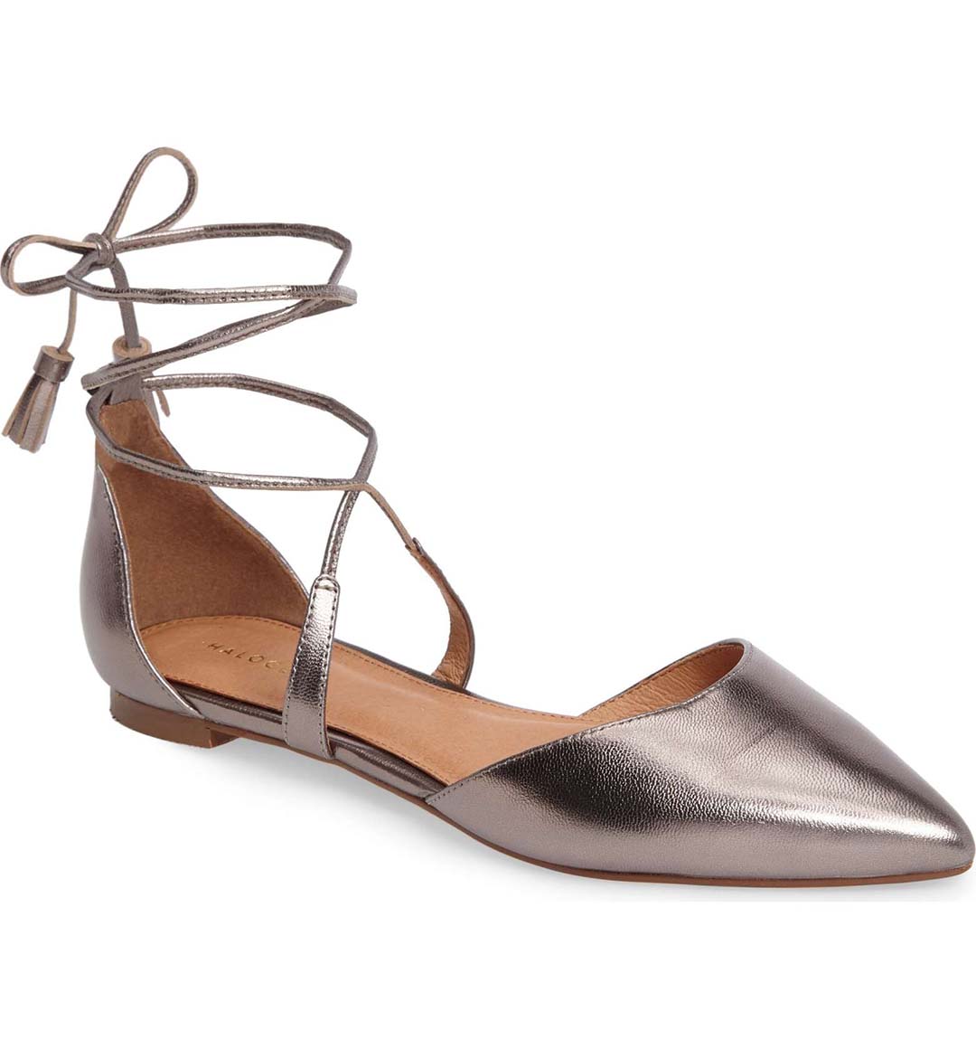 Halogen Oliver Ankle Wrap Flat Pewter Leather nordstrom anniversary sale 2017