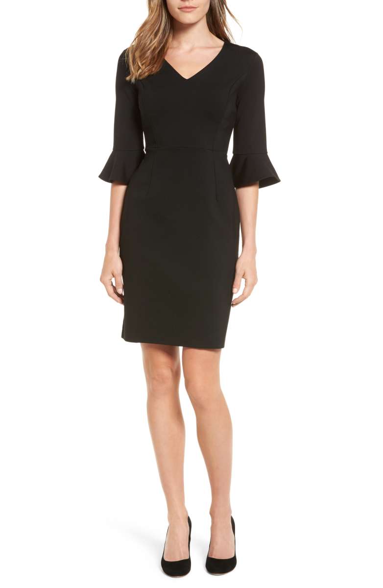 Halogen Ruffle Sleeve Ponte Sheath Dress Black nordstrom anniversary sale 2017