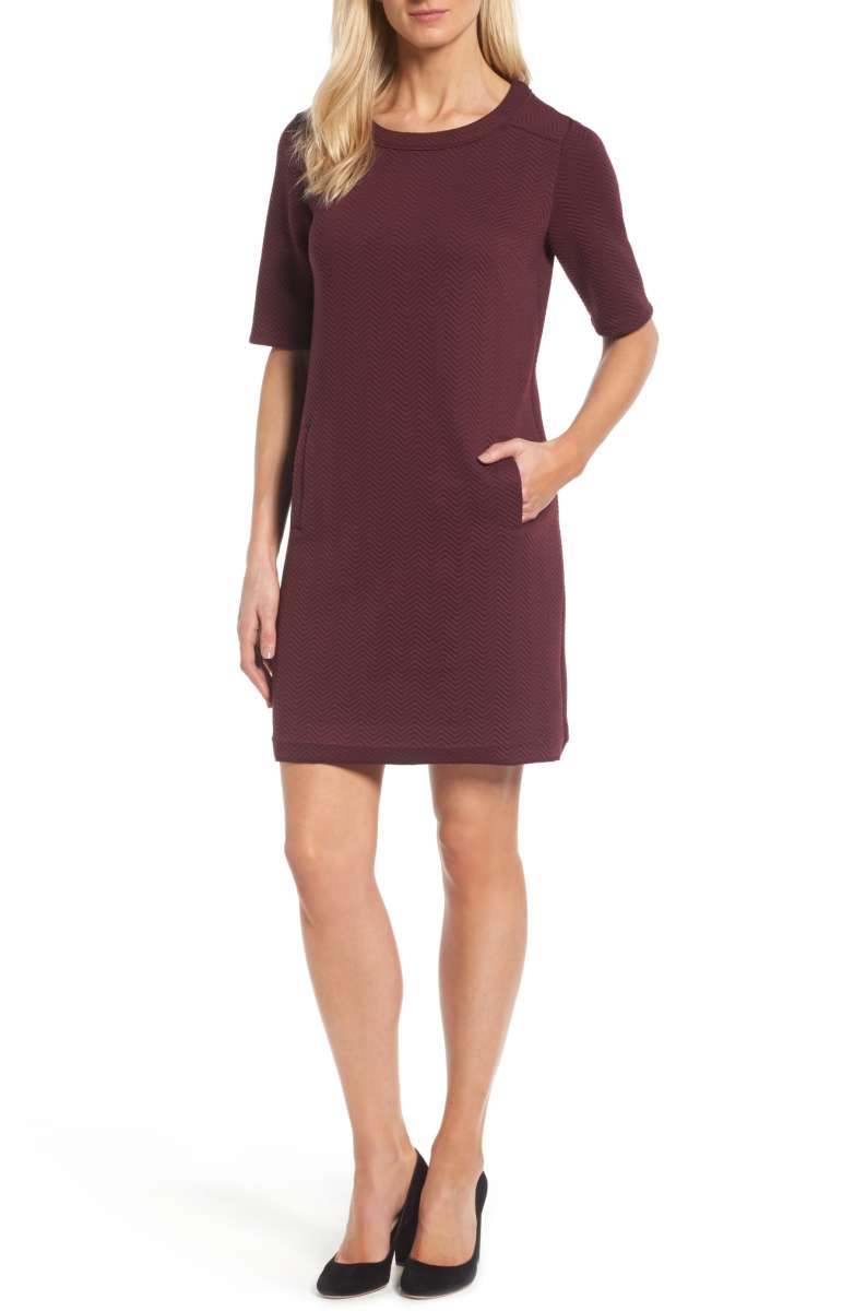 Halogen Textured Elbow Sleeve Tunic Dress Burgundy Stem nordstrom anniversary sale