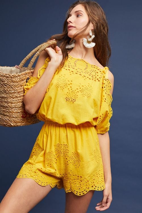 Harlyn Starla Eyelet Romper Yellow anthropologie weekend sale