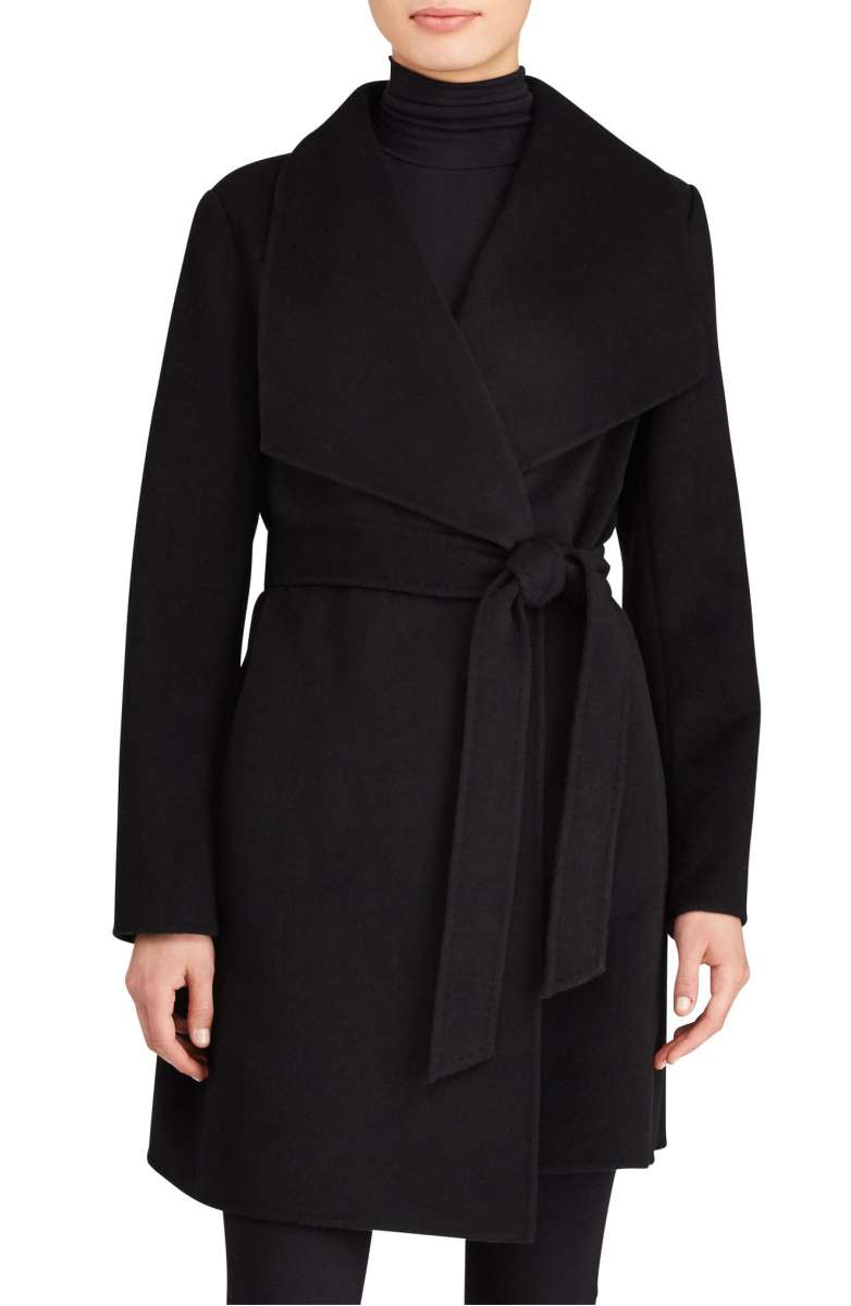 LAUREN RALPH LAUREN Double Face Wool Blend Wrap Coat Black nordstrom anniversary sale