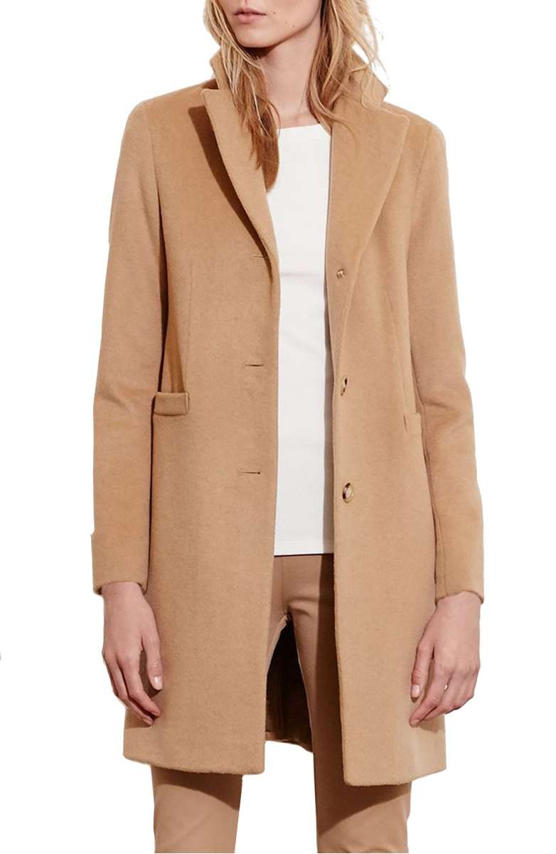 LAUREN RALPH LAUREN Wool Blend Reefer Coat Camel nordstrom anniversary sale