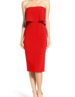 LIKELY 'Driggs' Strapless Popover Sheath Dress Scarlet Red nordstrom summer wedding guest dresses