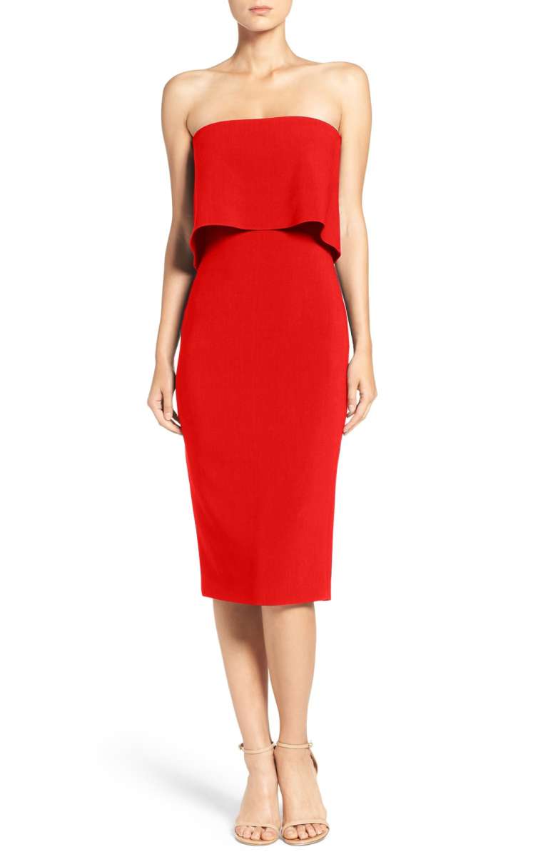 LIKELY 'Driggs' Strapless Popover Sheath Dress Scarlet Red nordstrom summer wedding guest dresses