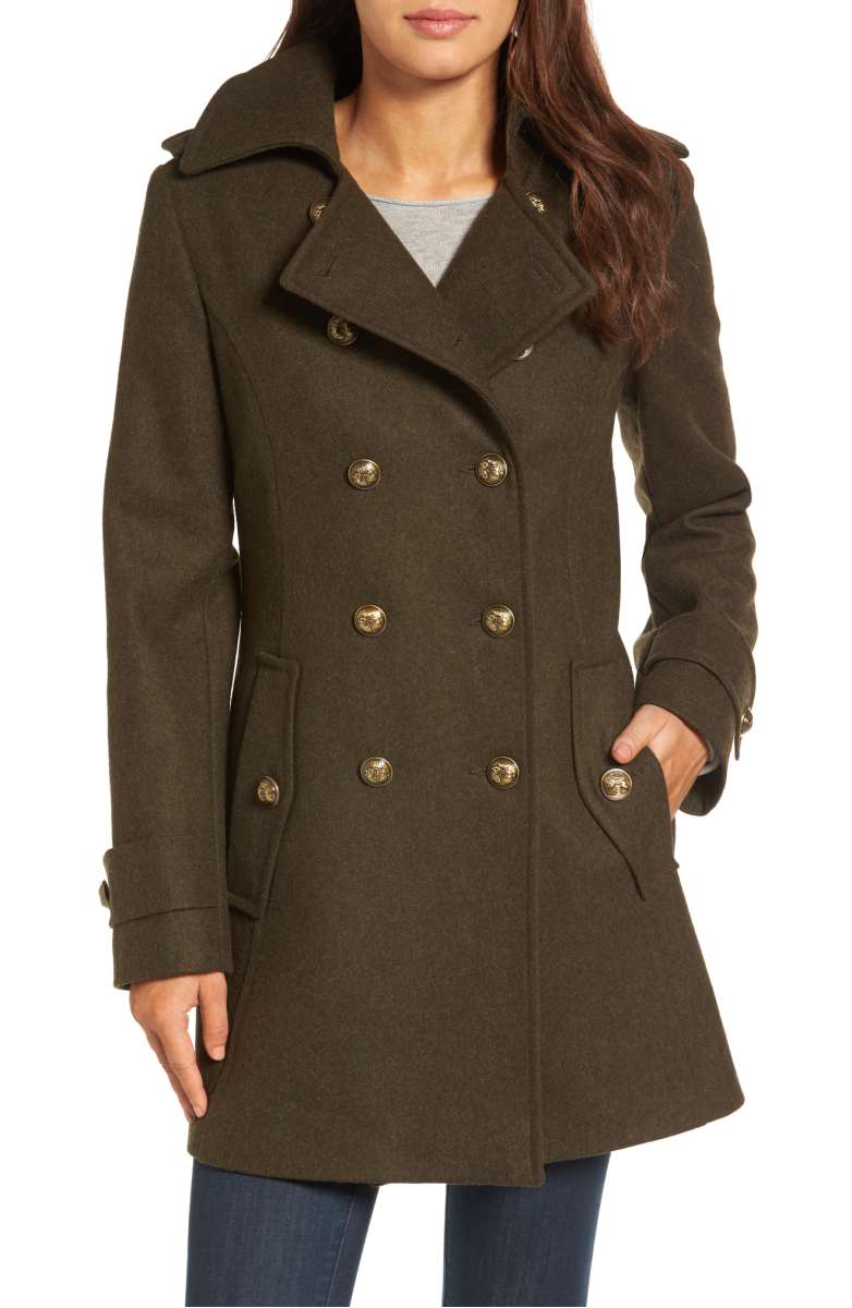 LONDON FOG Wool Blend Skirted Military Coat Olive Green nordstrom anniversary sale coats 2017