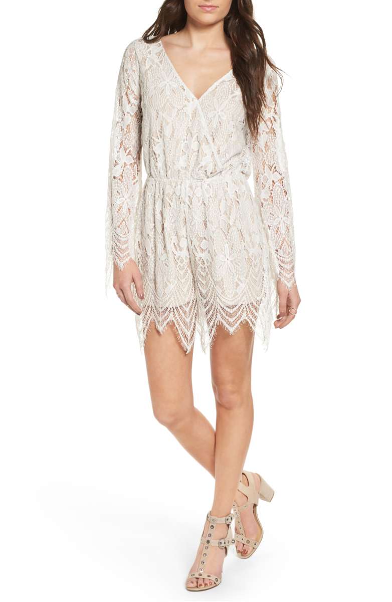 LOVE, FIRE Bell Sleeve Lace Romper Sugar Swizzle nordstrom lace rompers summer 2017