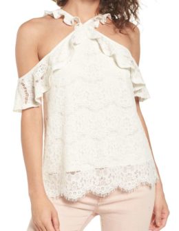 LOVE, FIRE Cross Neck Lace Cold Shoulder Top White cold shoulder tops summer 2017