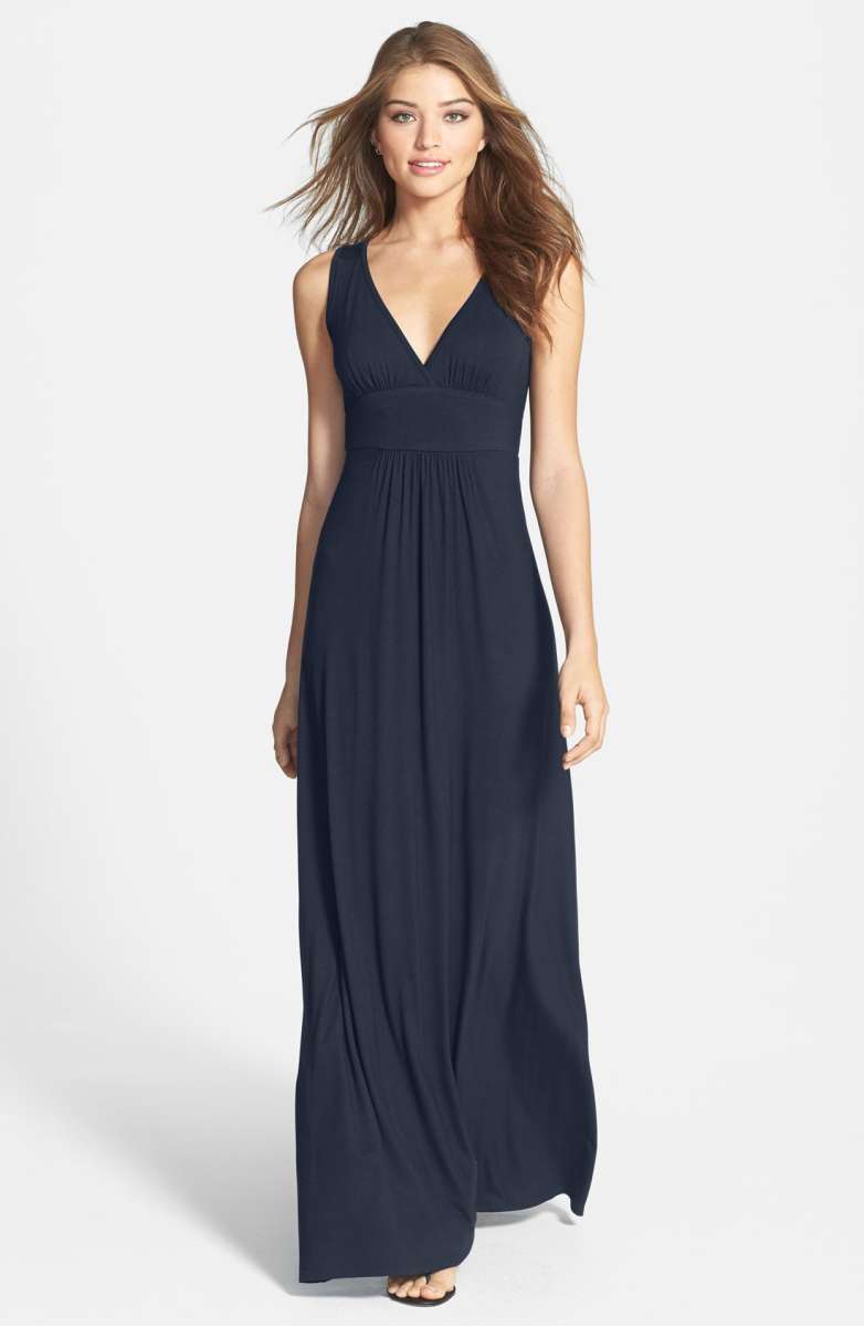 LOVEAPPELLA V-Neck Jersey Maxi Dress Midnight Blue nordstrom maxi dresses under 100 dollars summer 2017