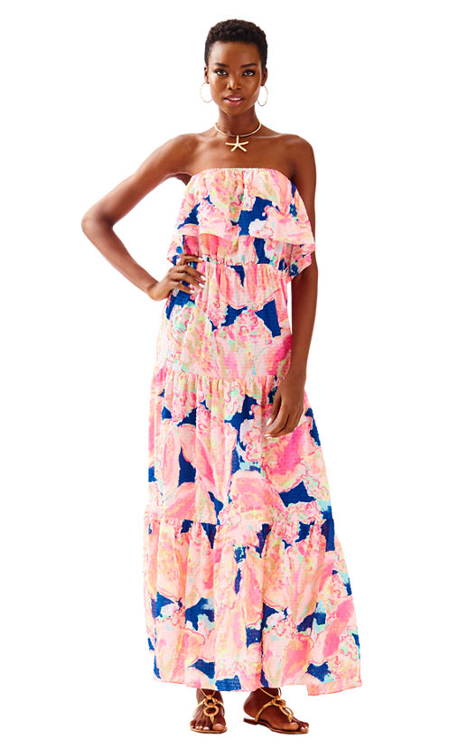 Lilly Pulitzer CARIDEE MAXI DRESS Indigo Queen Conch summer wedding guest dresses 