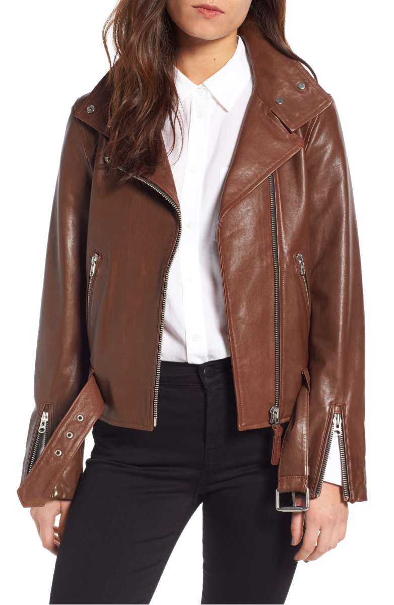 MACKAGE Belted Leather Moto Jacket Sepia nordstrom anniversary sale