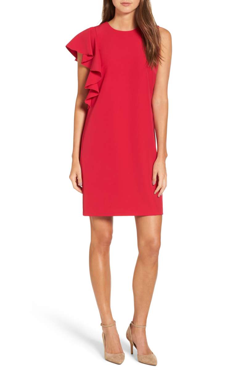MAGGY LONDON Dream Crepe Dress Red Raspberry Cascading Ruffle BLack nordstrom anniversary sale