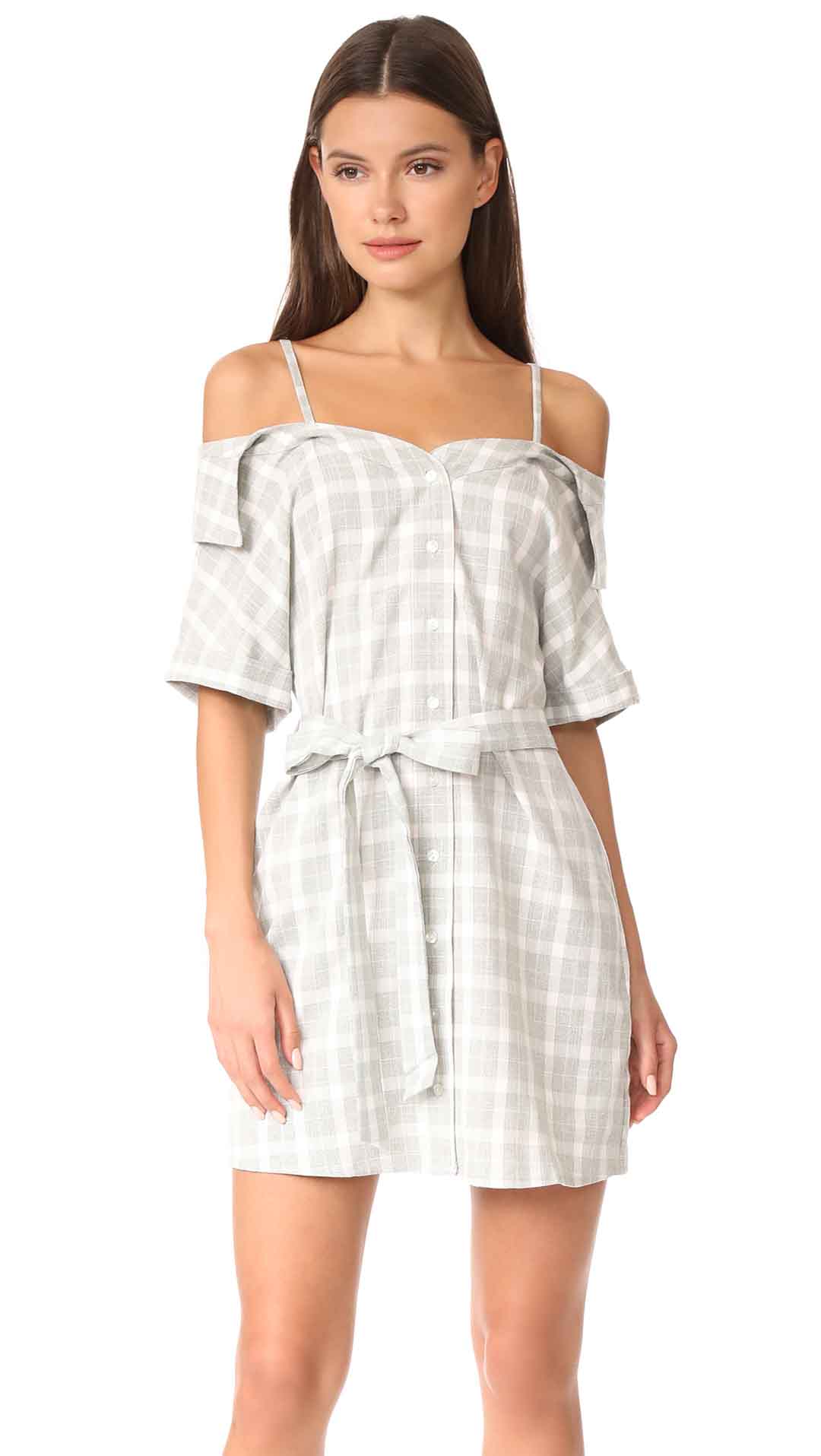 MINKPINK Gingham Off Shoulder Shirt Dress Grey shopbop summer 2017 gingham dresses