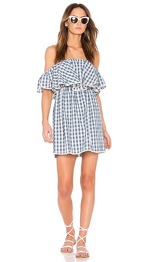MISA Los Angeles BELU Off The Shoulder Dress Blue Gingham revolve dresses summer 2017