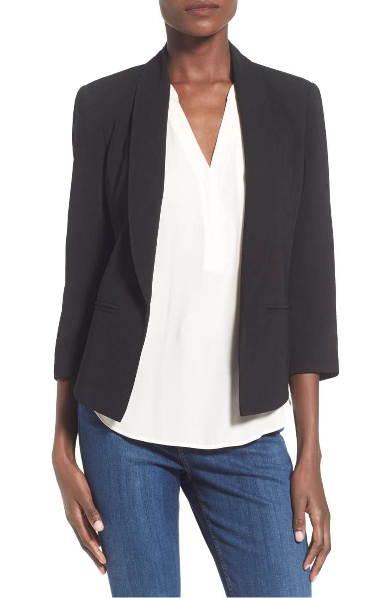 MURAL 'Curve' Open Front Shawl Collar Blazer Black nordstrom anniversary sale