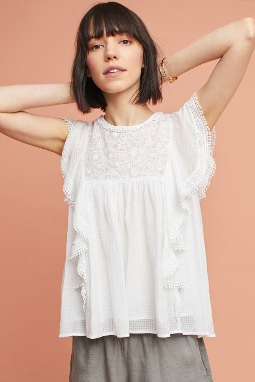 Maeve Callie Ruffled Shell White anthropologie sale
