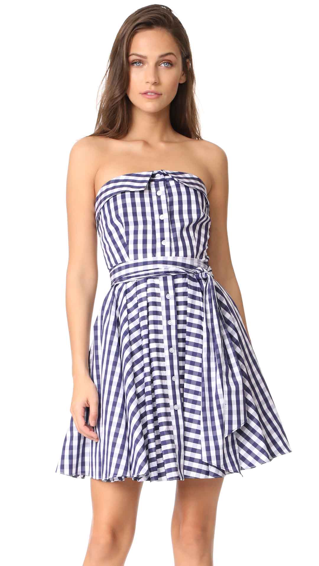 Milly Heidi Gingham Strapless Dress Navy Blue Gingham summer wedding guest dresses 2017 shopbop