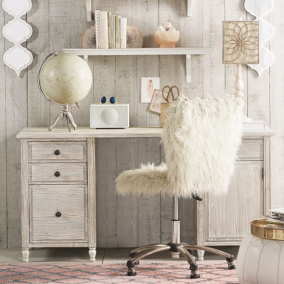 PBteen Genevieve Desk + Hutch Weathered White Finish English Dovetail pottery barn study save sale