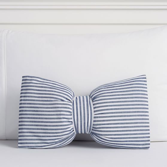 PBteen Striped Bow Pillow Royal Navy pottery barn teen epic summer sale