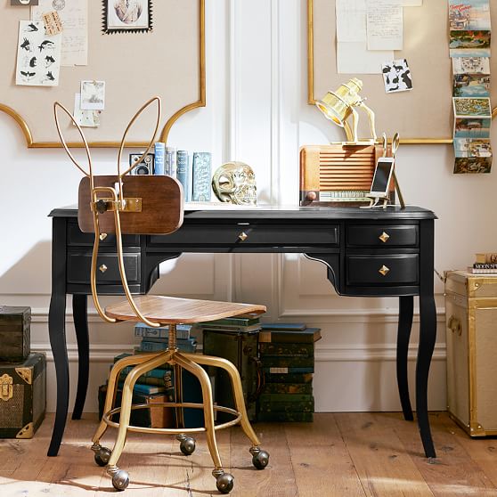 PBteen The Emily & Meritt Lilac Desk English Dovetailed Black Pottery barn teen study and save sale